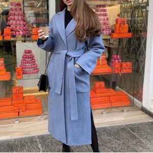 Zara Blue Wool Belted Coat, Size: XS (Women)